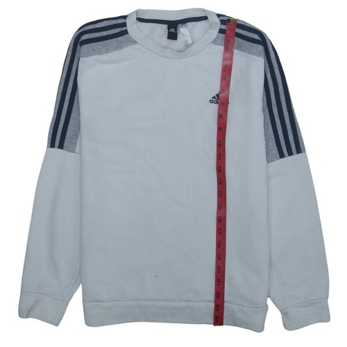 Adidas Men White Crew Neck Long Sleeve Pullover Sweatshirt Size L