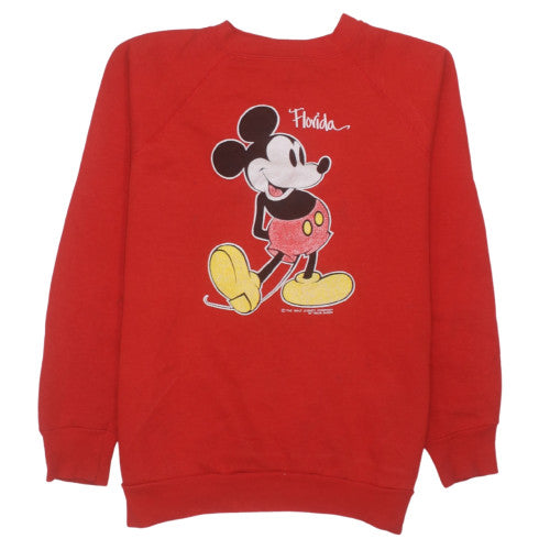 Front view of Velva Sheen women’s red mickey mouse pullover sweatshirt, size L