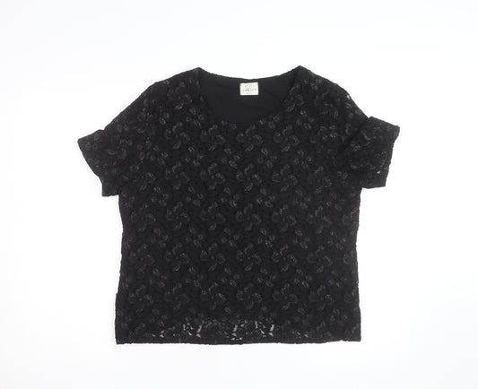 Eastex Women's Black Lace Short Sleeve Blouse Size 16