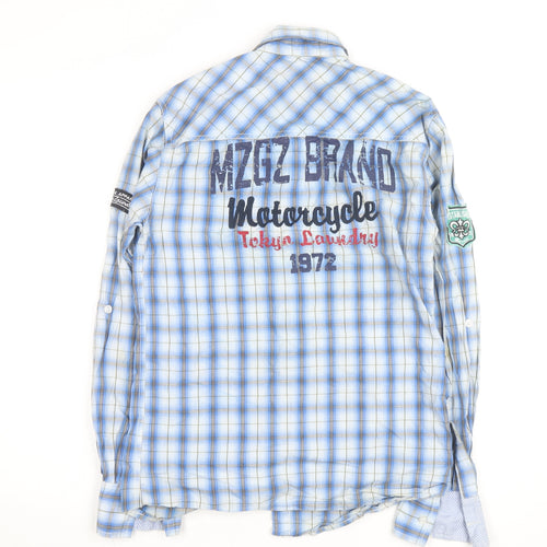 Tokyo Laundry Men's Blue Checked Long Sleeve Button-Up Shirt S