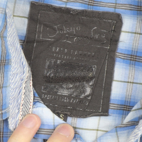 Tokyo Laundry Men's Blue Checked Long Sleeve Button-Up Shirt S