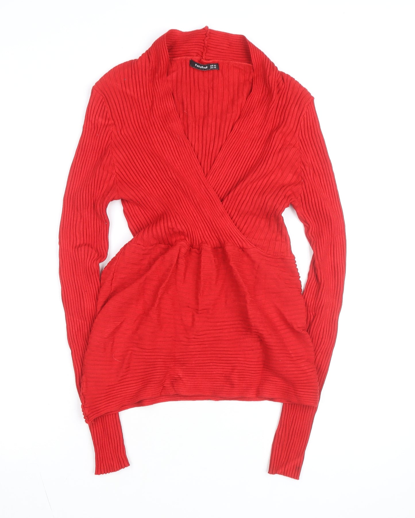 PattyBoutik Women's Red Long Sleeve Wrap Knit Blouse Size 14