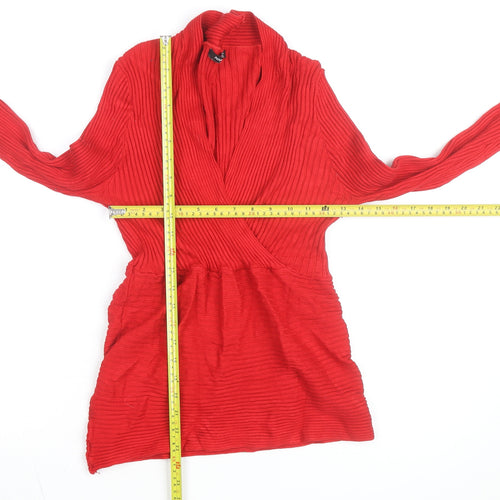 PattyBoutik Women's Red Long Sleeve Wrap Knit Blouse Size 14