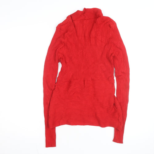 PattyBoutik Women's Red Long Sleeve Wrap Knit Blouse Size 14