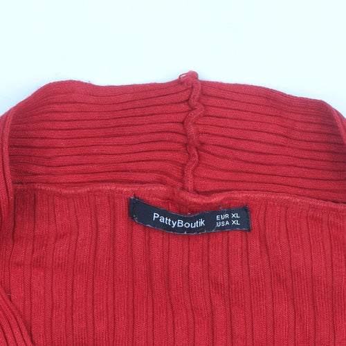 PattyBoutik Women's Red Long Sleeve Wrap Knit Blouse Size 14