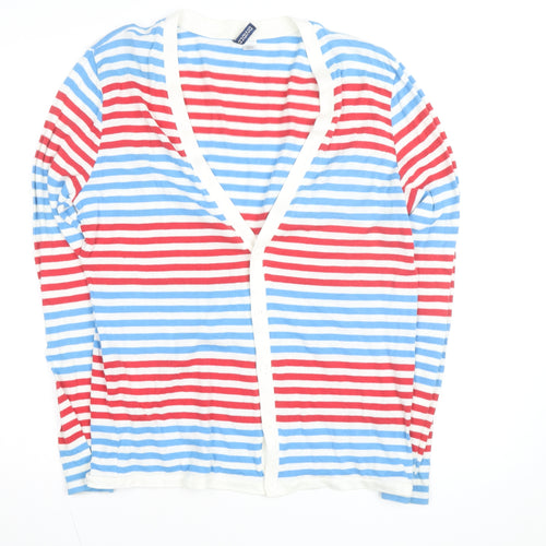 DIVIDED Women’s Red Blue Striped Button-Up Top Size L Cotton Jersey