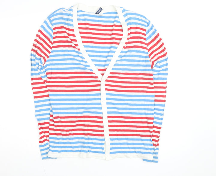 DIVIDED Women’s Red Blue Striped Button-Up Top Size L Cotton Jersey