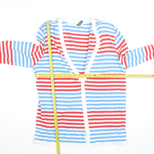 DIVIDED Women’s Red Blue Striped Button-Up Top Size L Cotton Jersey