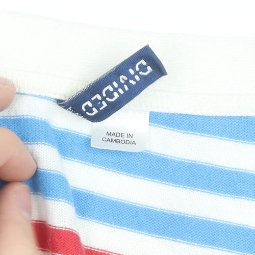 DIVIDED Women’s Red Blue Striped Button-Up Top Size L Cotton Jersey