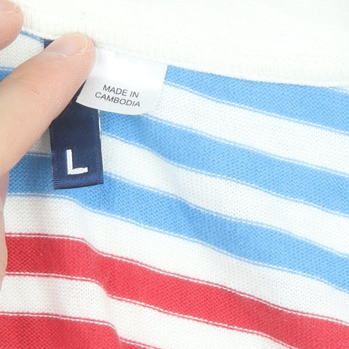 DIVIDED Women’s Red Blue Striped Button-Up Top Size L Cotton Jersey