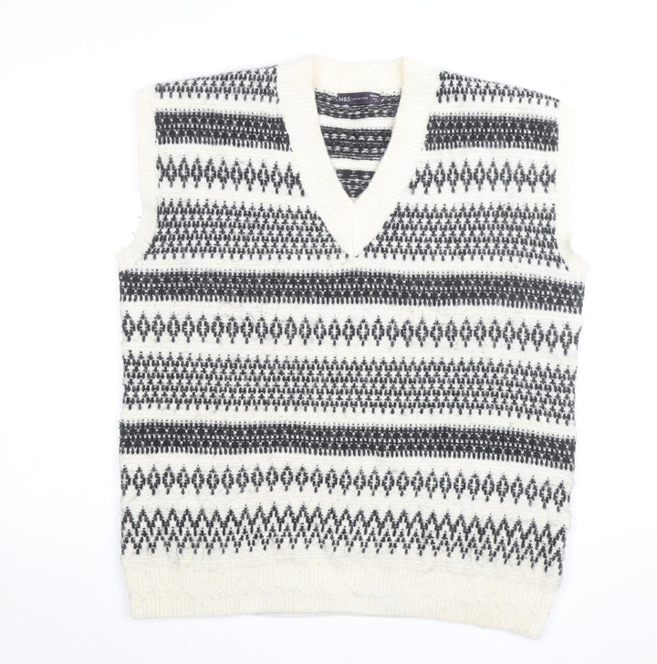 Marks and Spencer Women's Ivory Fair Isle Knit Sleeveless Vest M
