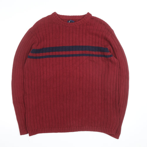 Togo Mens Red Cotton Rib Knit Crew Neck Pullover Jumper L