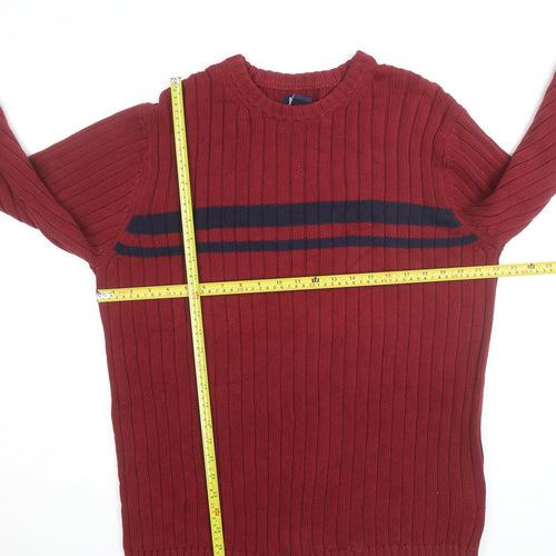 Togo Mens Red Cotton Rib Knit Crew Neck Pullover Jumper L