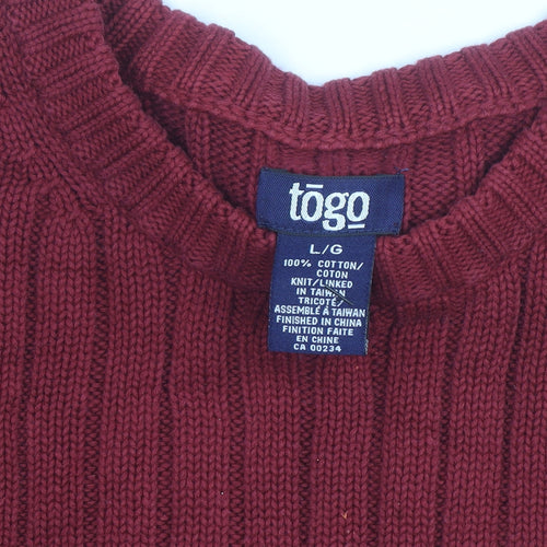 Togo Mens Red Cotton Rib Knit Crew Neck Pullover Jumper L