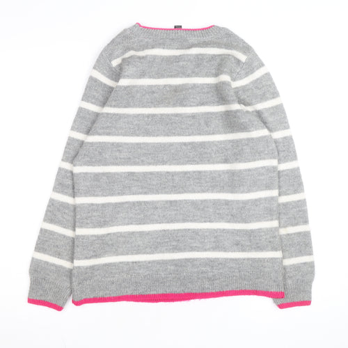 M&Co Women’s Grey Cherry Striped Pullover Jumper Size 10