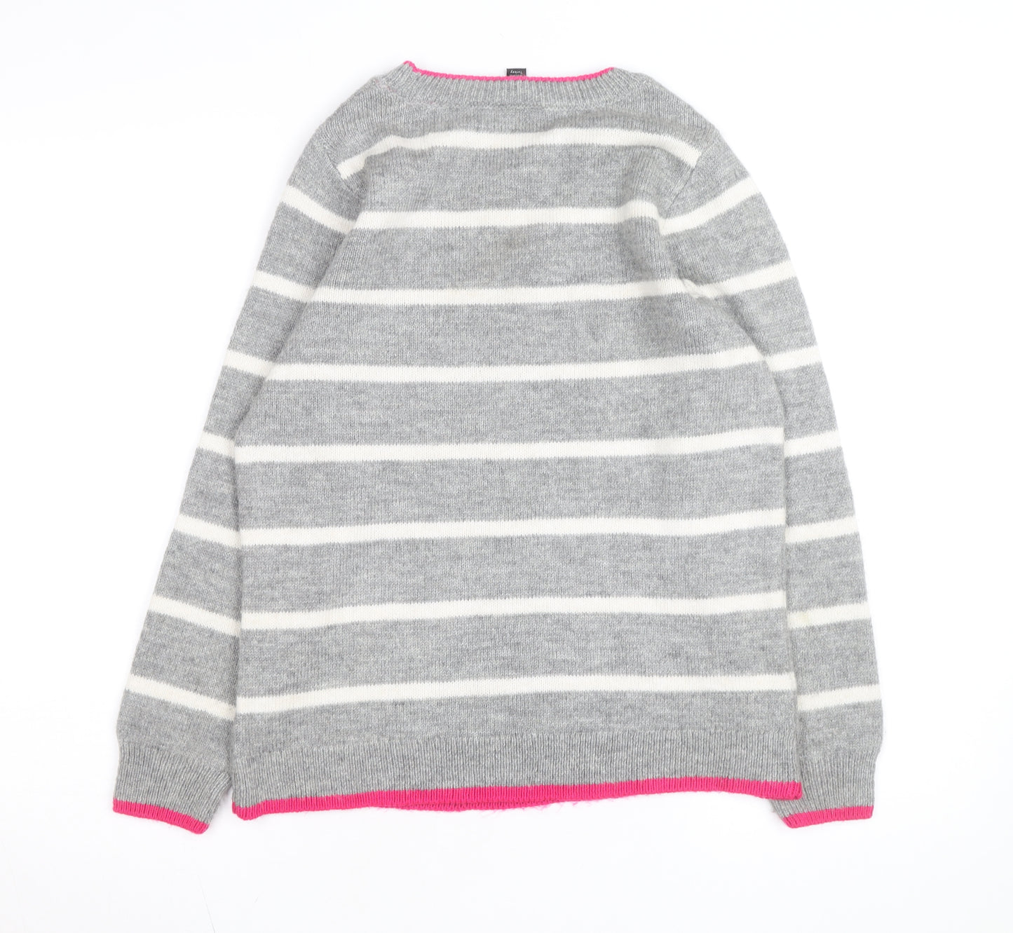M&Co Women’s Grey Cherry Striped Pullover Jumper Size 10