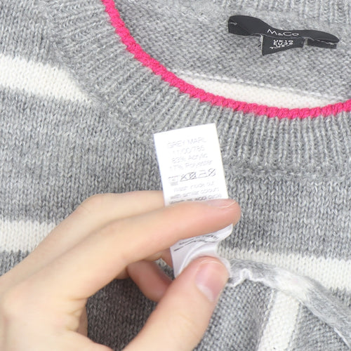 M&Co Women’s Grey Cherry Striped Pullover Jumper Size 10