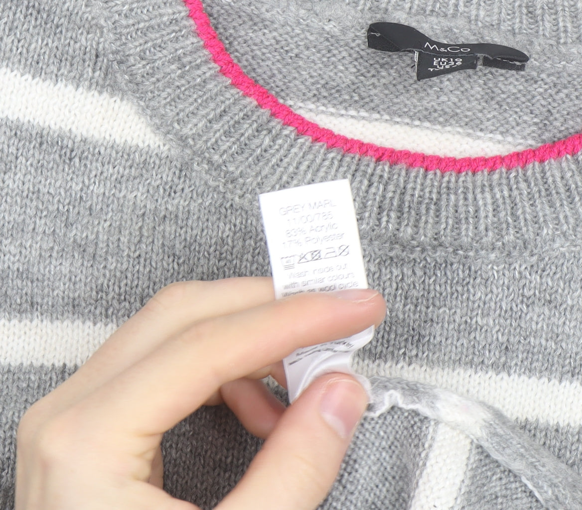 M&Co Women’s Grey Cherry Striped Pullover Jumper Size 10