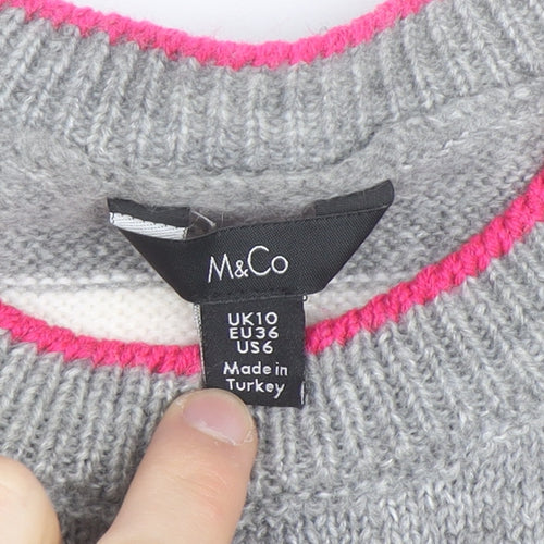 M&Co Women’s Grey Cherry Striped Pullover Jumper Size 10
