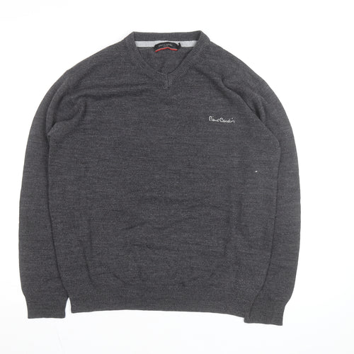 Pierre Cardin Men's Grey Wool Blend V-Neck Jumper Size S