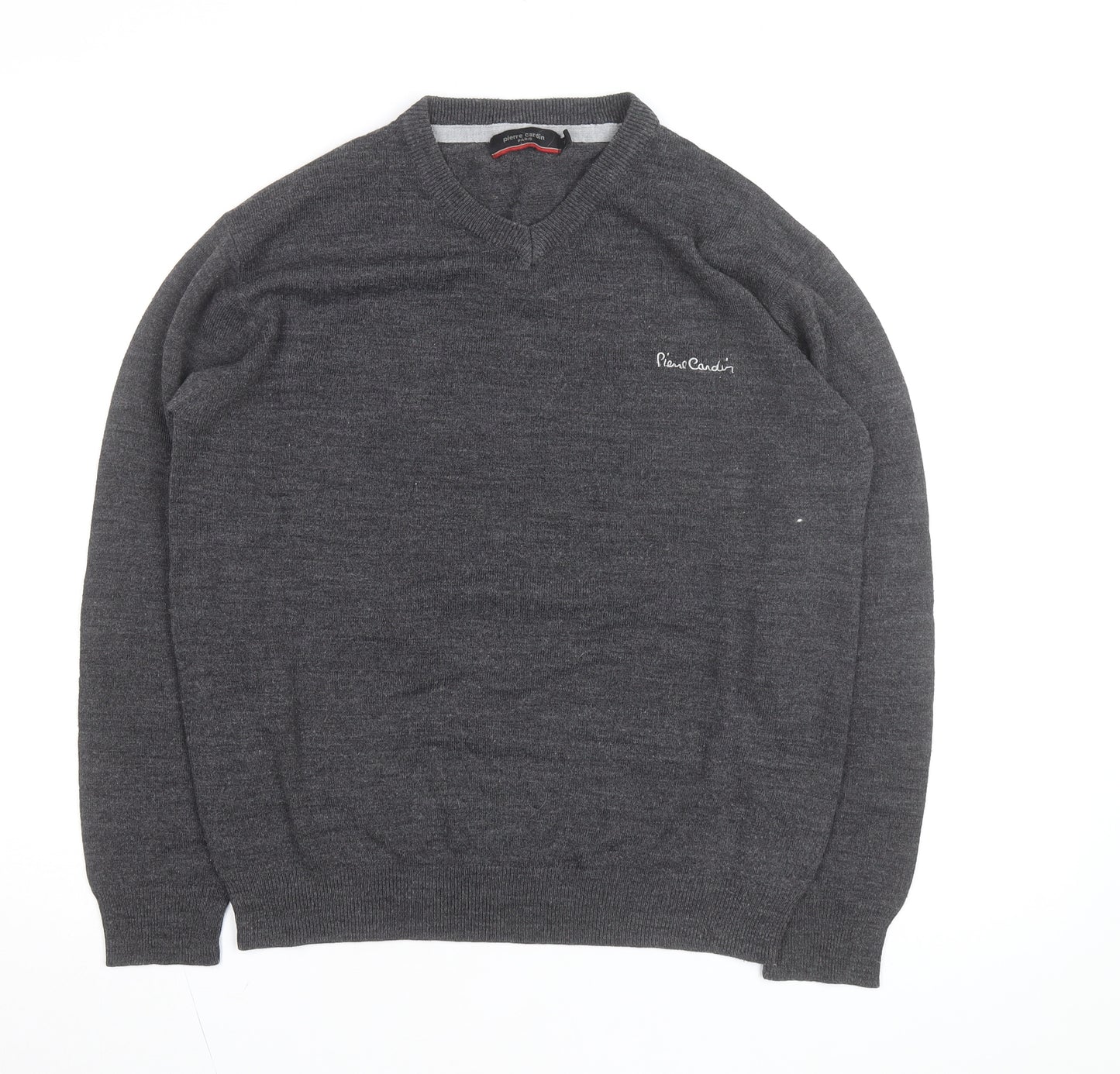 Pierre Cardin Men's Grey Wool Blend V-Neck Jumper Size S