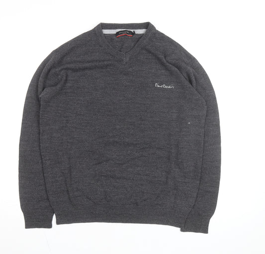 Pierre Cardin Men's Grey Wool Blend V-Neck Jumper Size S