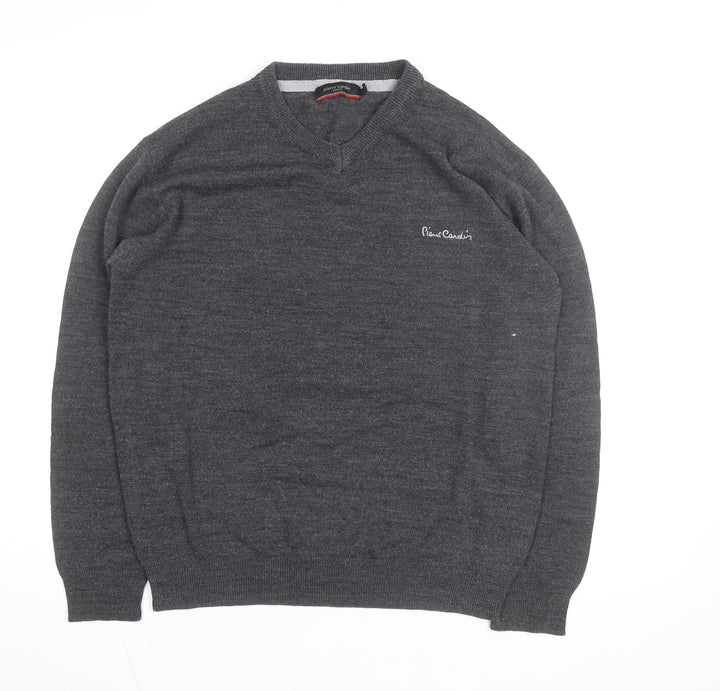 Pierre Cardin Men's Grey Wool Blend V-Neck Jumper Size S