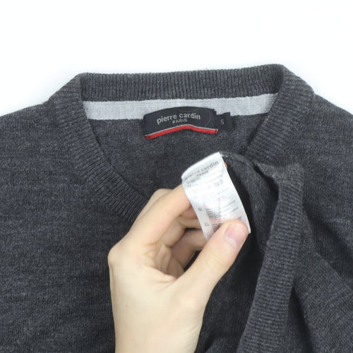 Pierre Cardin Men's Grey Wool Blend V-Neck Jumper Size S