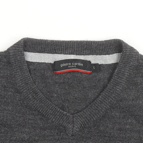 Pierre Cardin Men's Grey Wool Blend V-Neck Jumper Size S