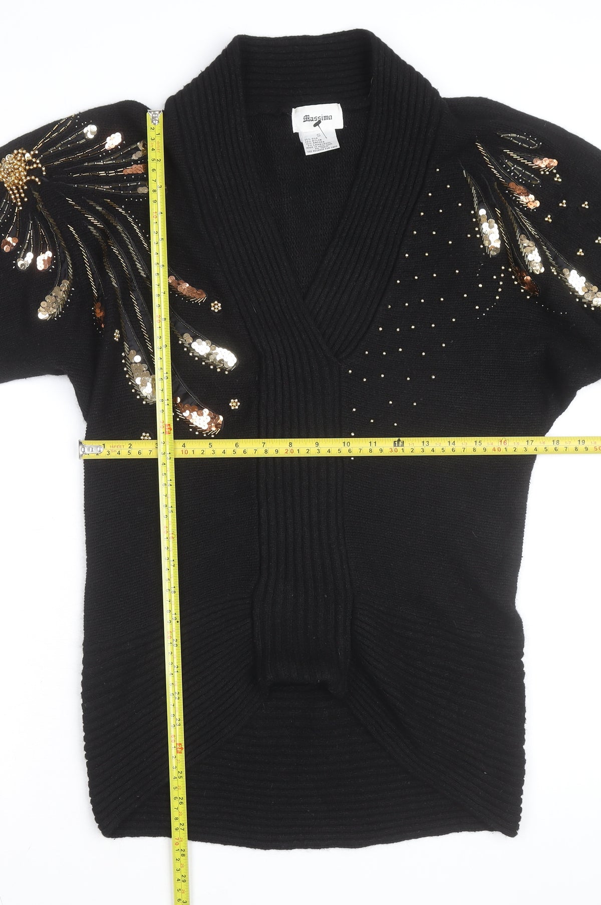 Massimo Women's Black Sequin Embellished V-Neck Angora Knit Cardigan S