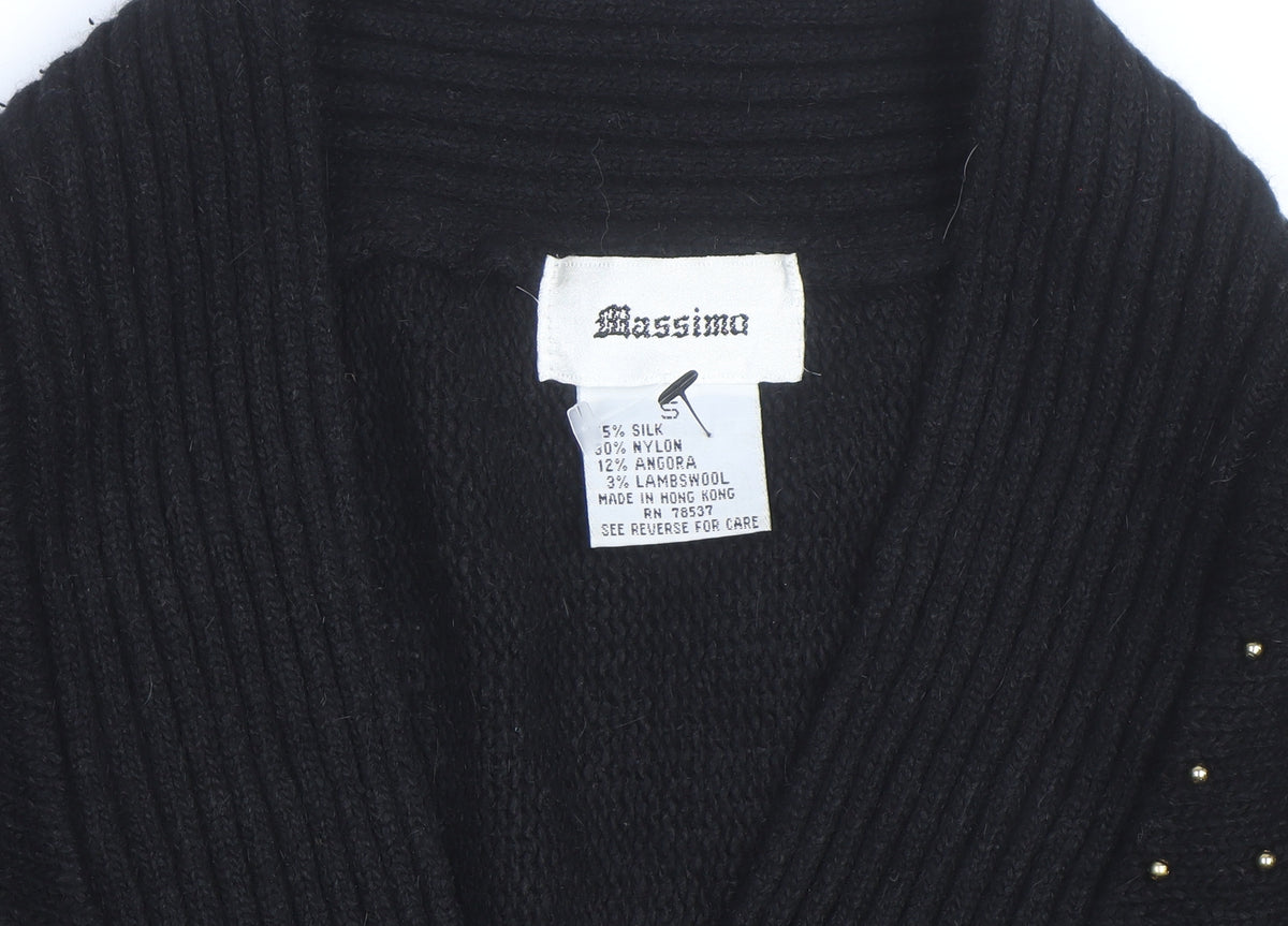 Massimo Women's Black Sequin Embellished V-Neck Angora Knit Cardigan S