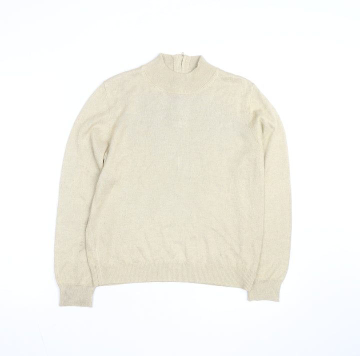 Drapers & Damons Women Beige Mock Neck Long Sleeve Pullover Jumper Size L