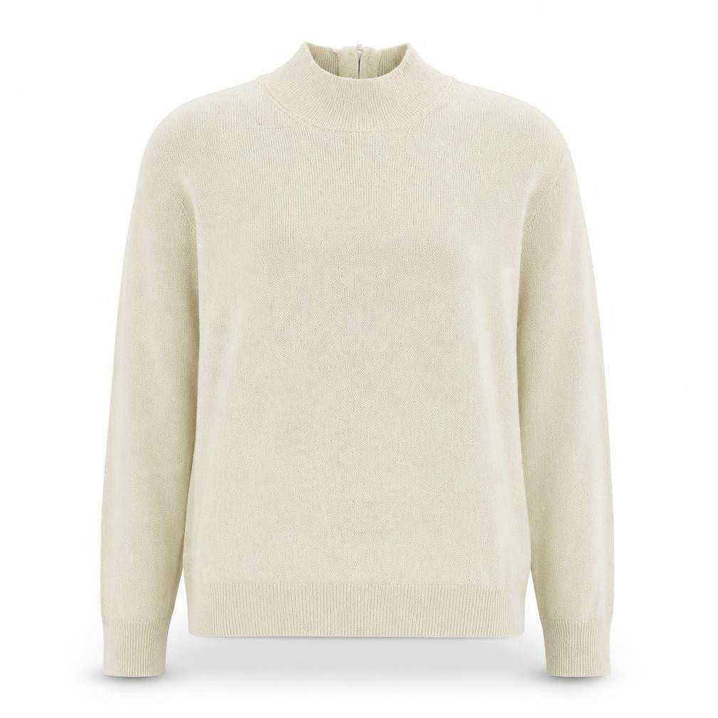 Front view of Drapers & Damons Women Beige Mock Neck Long Sleeve jumper, size L