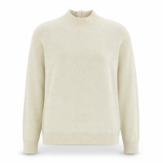 Front view of Drapers & Damons Women Beige Mock Neck Long Sleeve jumper, size L