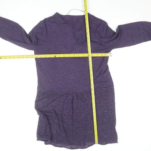 Fat Face Women Purple Size 12 Open Knit Cotton Viscose Cardigan