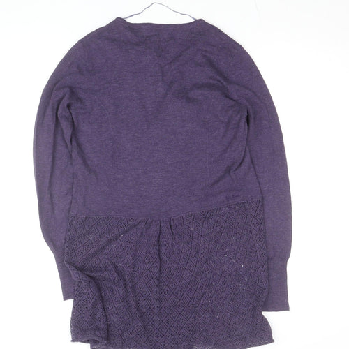 Fat Face Women Purple Size 12 Open Knit Cotton Viscose Cardigan