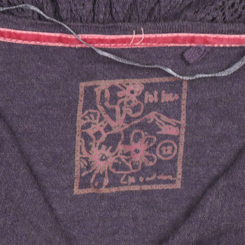 Fat Face Women Purple Size 12 Open Knit Cotton Viscose Cardigan