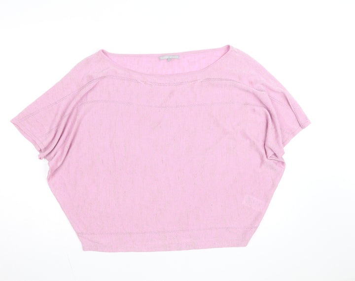 Oliver Bonas Women’s Pink Linen Blend Cropped Knit T-Shirt Size 12
