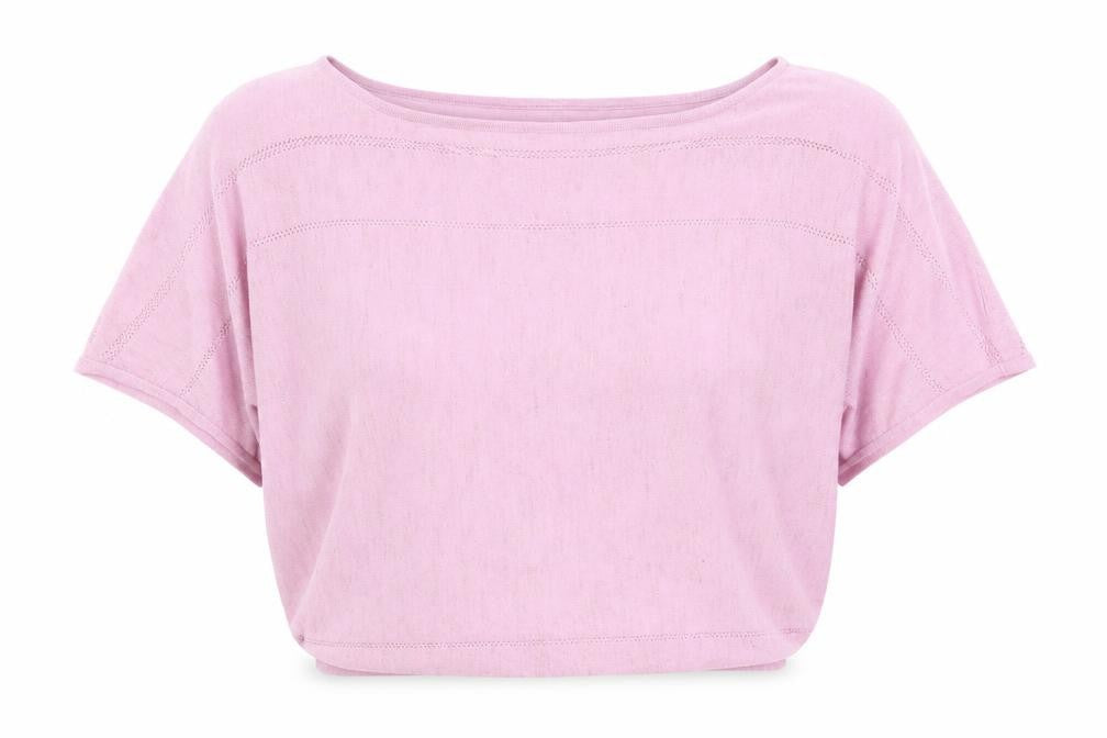 Oliver Bonas Women’s Pink Linen Blend Cropped Knit T-Shirt Size 12