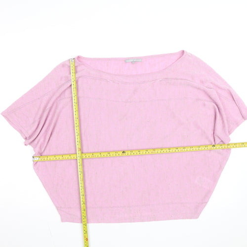 Oliver Bonas Women’s Pink Linen Blend Cropped Knit T-Shirt Size 12