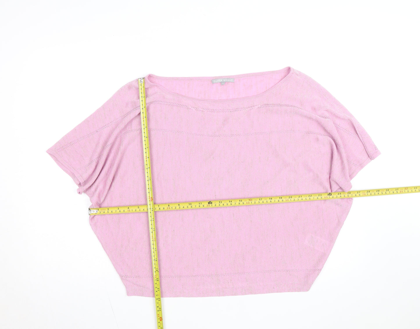 Oliver Bonas Women’s Pink Linen Blend Cropped Knit T-Shirt Size 12