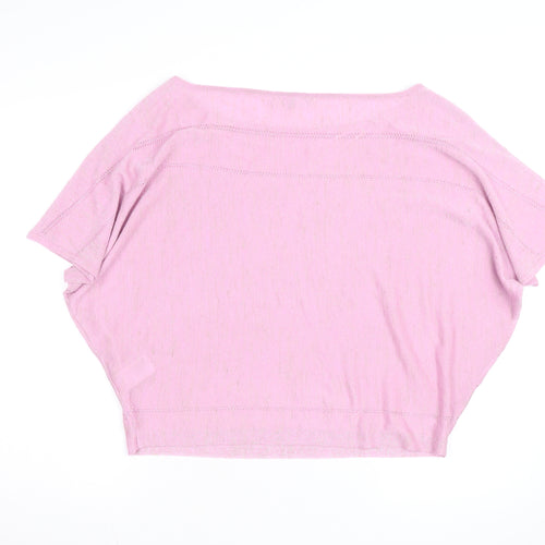 Oliver Bonas Women’s Pink Linen Blend Cropped Knit T-Shirt Size 12
