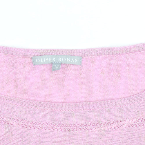 Oliver Bonas Women’s Pink Linen Blend Cropped Knit T-Shirt Size 12