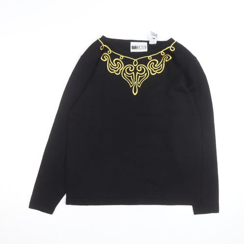 Russ Women Black Petite M Embroidered Wool Blend Jumper Pullover