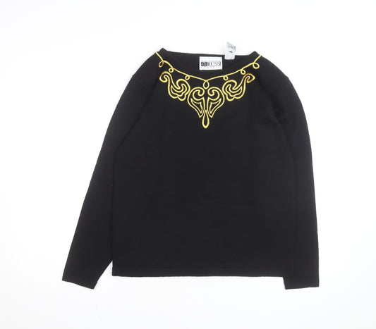 Russ Women Black Petite M Embroidered Wool Blend Jumper Pullover