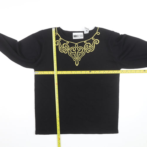 Russ Women Black Petite M Embroidered Wool Blend Jumper Pullover