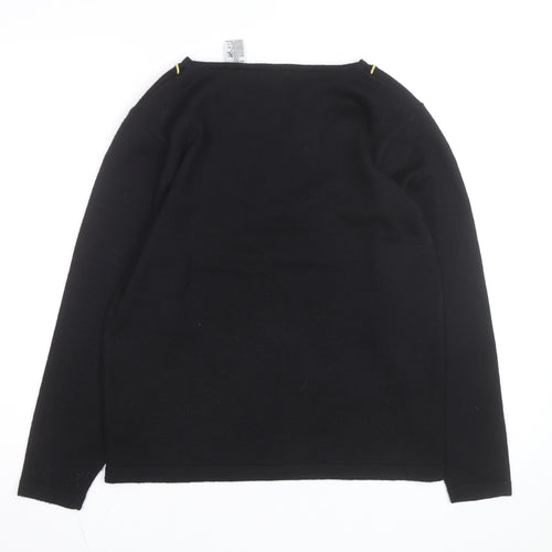 Russ Women Black Petite M Embroidered Wool Blend Jumper Pullover