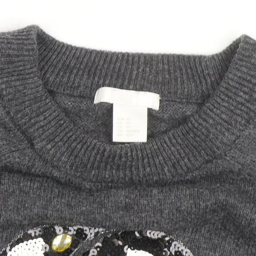 H&M Women Grey Sequin Penguin Pullover Jumper XS Casual Winter
