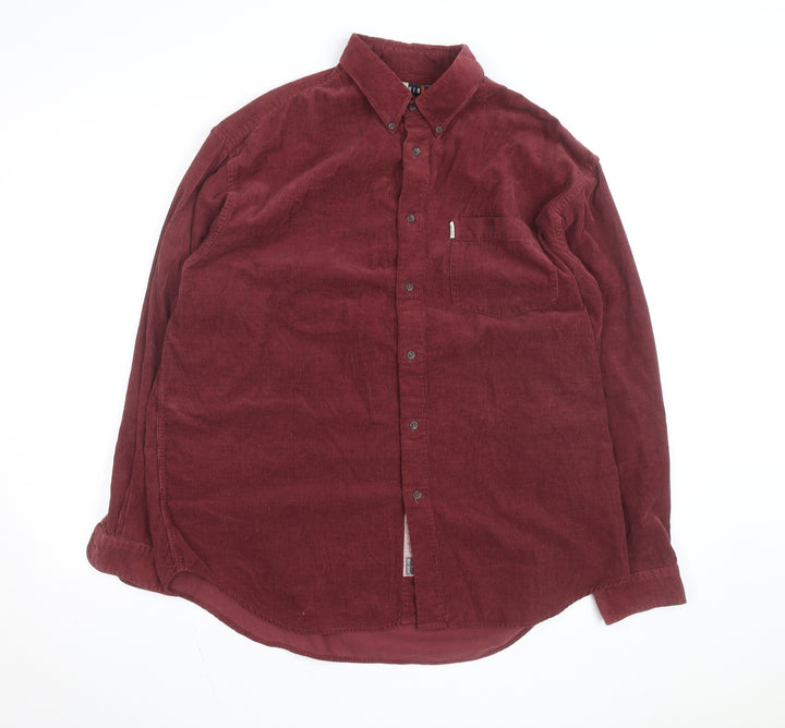 Esprit Men Red Corduroy Button-Up Long Sleeve Shirt L