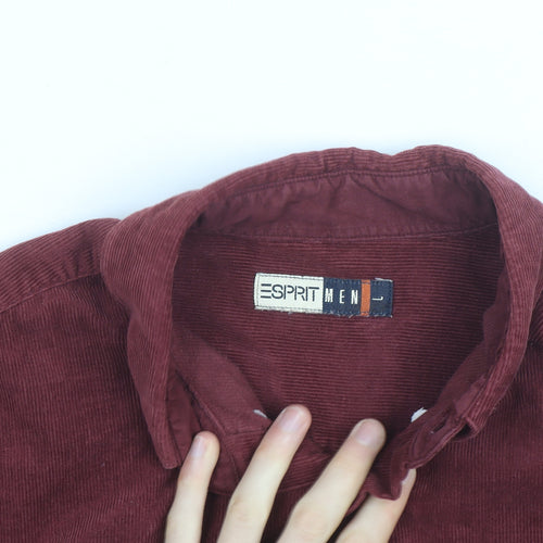 Esprit Men Red Corduroy Button-Up Long Sleeve Shirt L